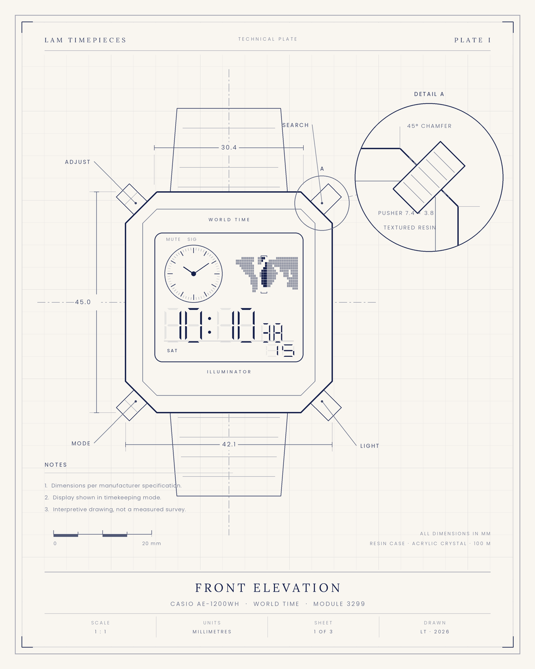 Casio AE-1200WH — front elevation