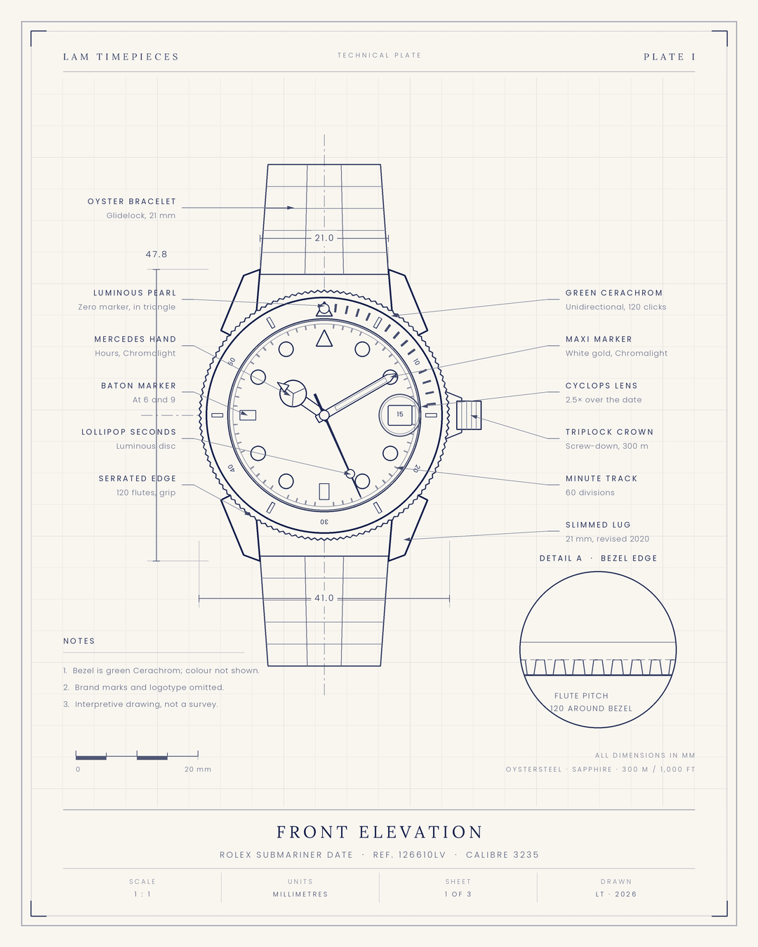 Rolex Submariner 126610LV — front elevation
