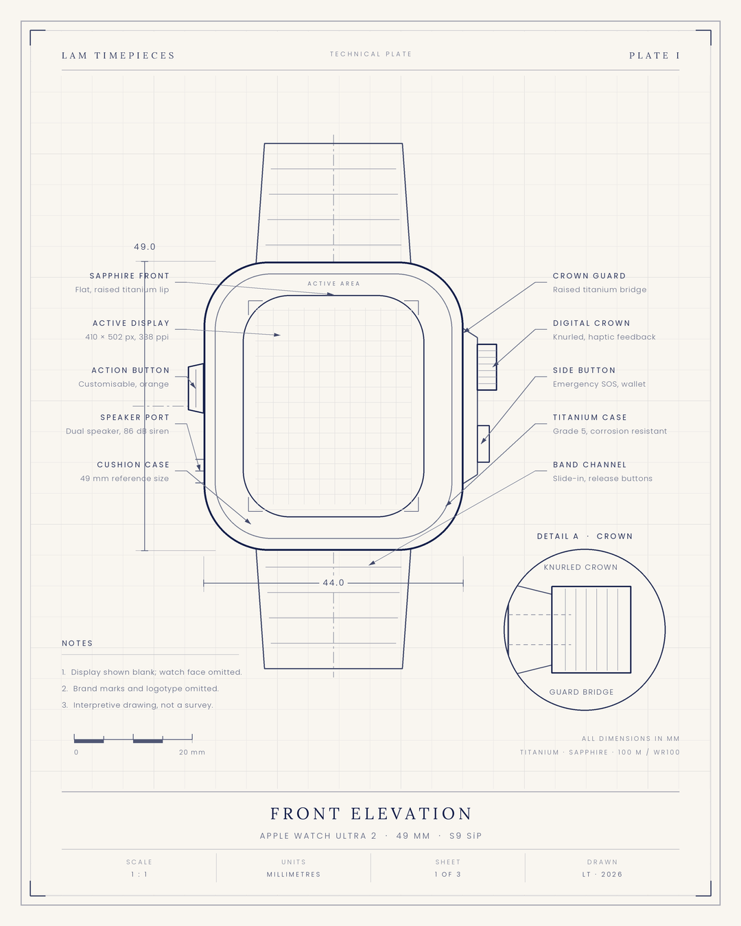 Apple Watch Ultra 2 — front elevation